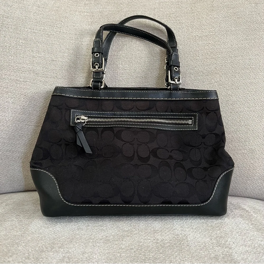 Coach Black Signature Canvas Satchel Tassle Leather Accents J04M-6038 - Picture 2 of 13